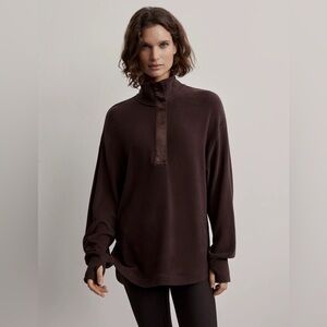 Varley Brown Half-Zip Funnel Neck Sweatshirt